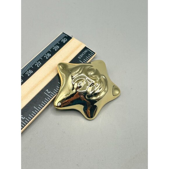 Vintage Signed AJC Gold Tone Smiling Sun Brooch Pin Whimsical Celestial Jewelry - Picture 7 of 7